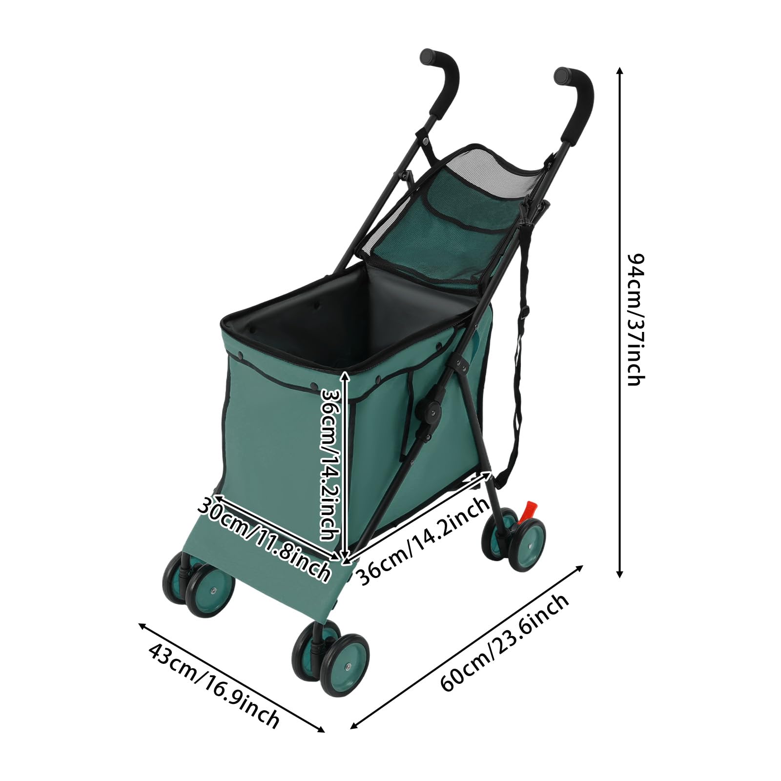 Carrello per animali domestici, cestino per il trasporto di animali domestici, in metallo, con ruote, pieghevole, portata 70 kg, portata 94 cm, per attività all'aperto, shopping, picnic, campeggio