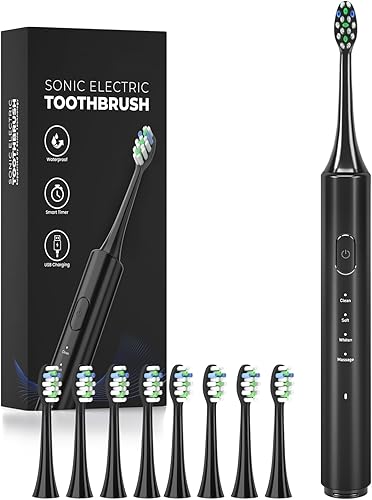 Cepillo de dientes eléctrico para adultos con 8 cabezales de cepillo, 4 modos de limpieza IPX7 Cepillo de dientes eléctrico recargable de viaje con