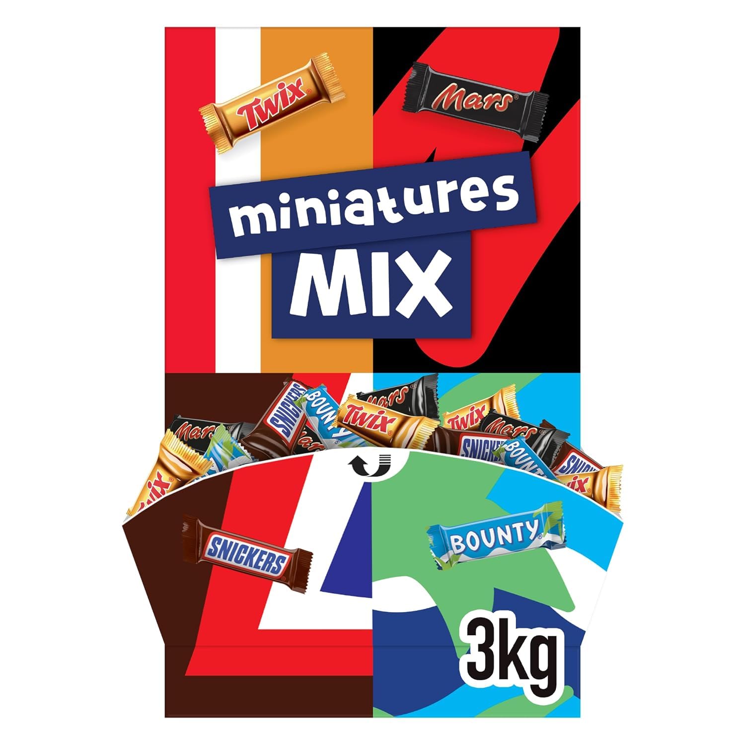Miniatures Mix Schokolade, Mini-Schokoriegel Snacks, Großpackung, 3x 3000g | Miniatures Schokoriegel-Mix mit Mars, Snickers, Bounty und Twix, perfekt zum Verschenken, für gesellige Momente und Partys