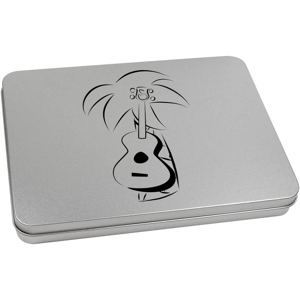 Azeeda 220mm 'Palm Tree Ukulele' Metal Hinged Tin/Storage Box (TT00069288)