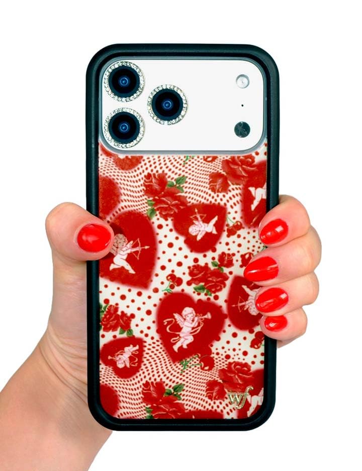 Image of Wildflower Cases - Compatible with iPhone 16 Pro Max | Protective Black Bumper, 6.5ft Drop Test Certified, Women Owned Small Business | Love Hearts Rose Red Cute | FLL Collab - Cupid Dot