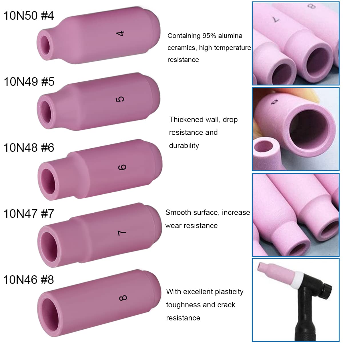 EATBALE TIG Torch Consumables Accessories Kit for DB PTA SR WP-17/18/26 TIG Welding Torch. Include TIG Alumina Nozzles Ceramic Shield Cup/Back Cap/Collet Body (16Pcs) - Image 3