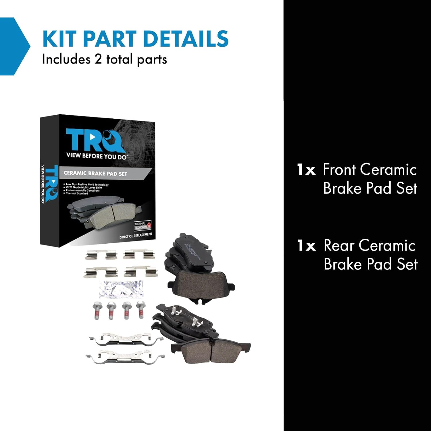 TRQ Front and Rear Ceramic Brake Pad Set Compatible with 2012-15 Mercedes-Benz ML350 13-16 GL350 13-14 GL450 15-16 GL450 Sport Package 15 ML250 15 ML400 16 GLE300d 16-17 GLE350 16-17 GLE400 17 GLS450