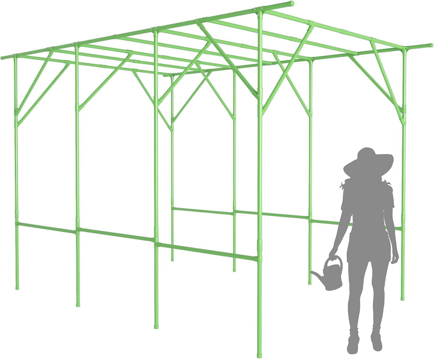 118'' L x 79'' W x 90.5'' H Large Grape Vine Support Arch Arbour Gazebo Trellis Rack Pergola Plastic-coated Metal Large Cane Frame For Vineyard Outdoor Patio Lawn Yard Garden Decoration Green