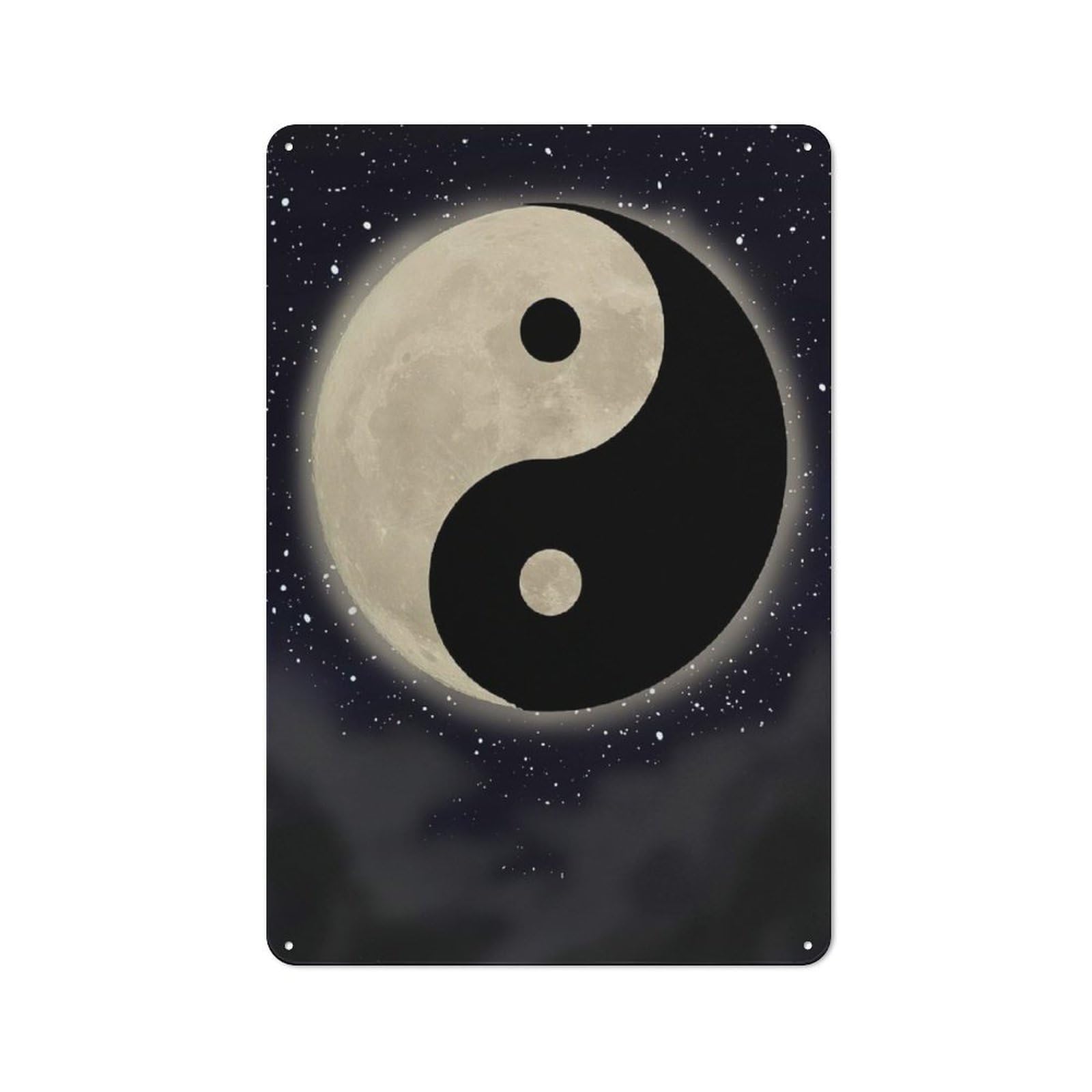 Yin Yang Shape Moon Vintage Tin Sign 30x20cm, Country Style Bistro Wall Plaque for Bakery, Diner, Cafe Or Family Room