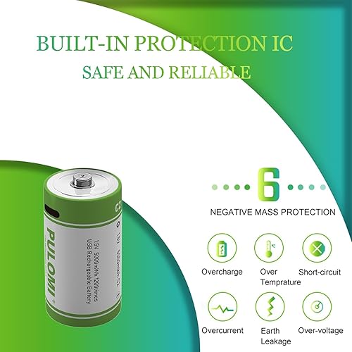 Miniatura 2 de PULOMI Batería C recargable de iones de litio USB, batería C recargable de alta capacidad de 1.5 V 5000 mWh, carga rápida de 2.5 h, 1200 ciclos con