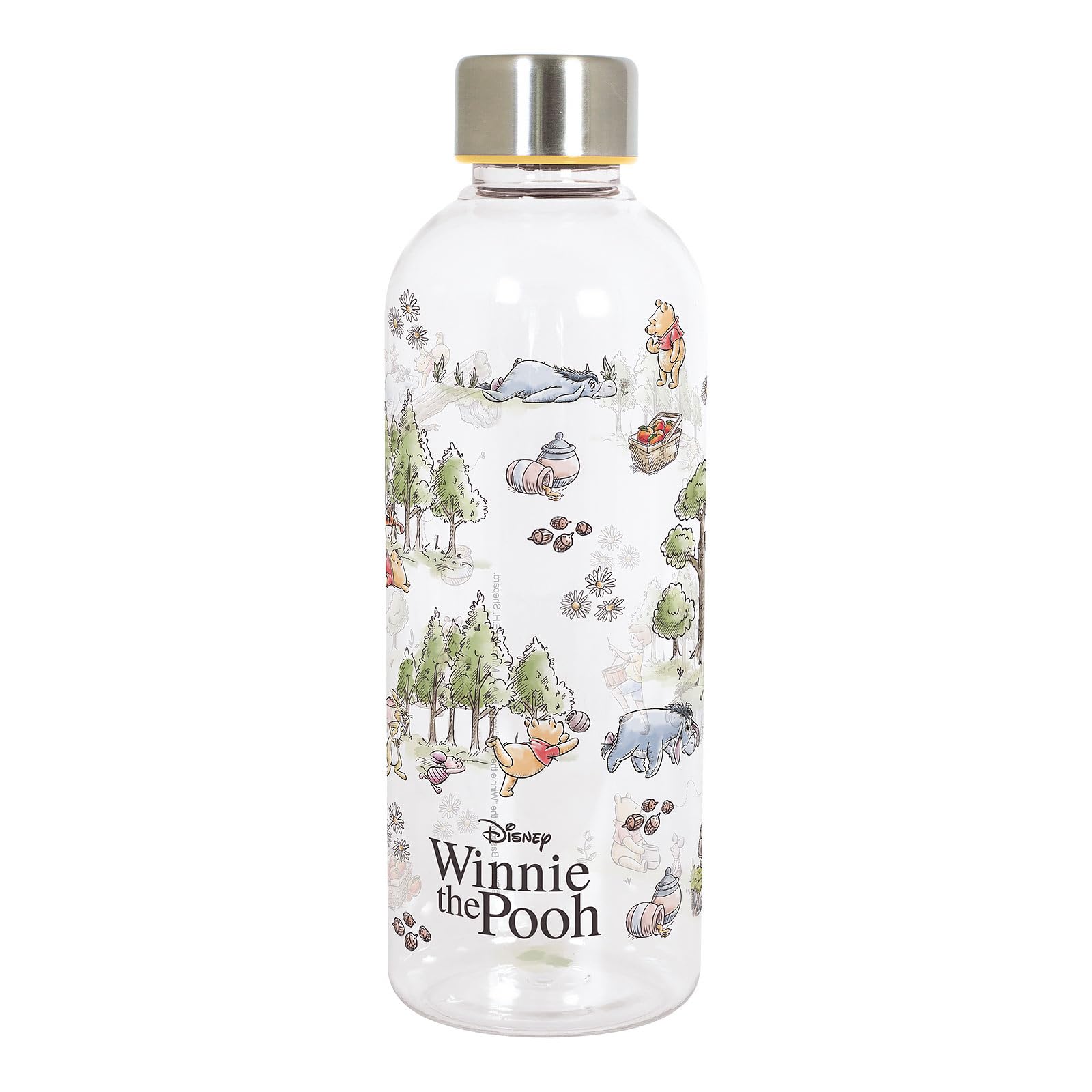 Elbenwald Drinking Bottle - Winnie the Pooh, Zelda, Kuromi, Wednesday and More, 850ml, Clear Plastic, BPA Free, 23cm Tall (Winnie the Pooh - Friends)