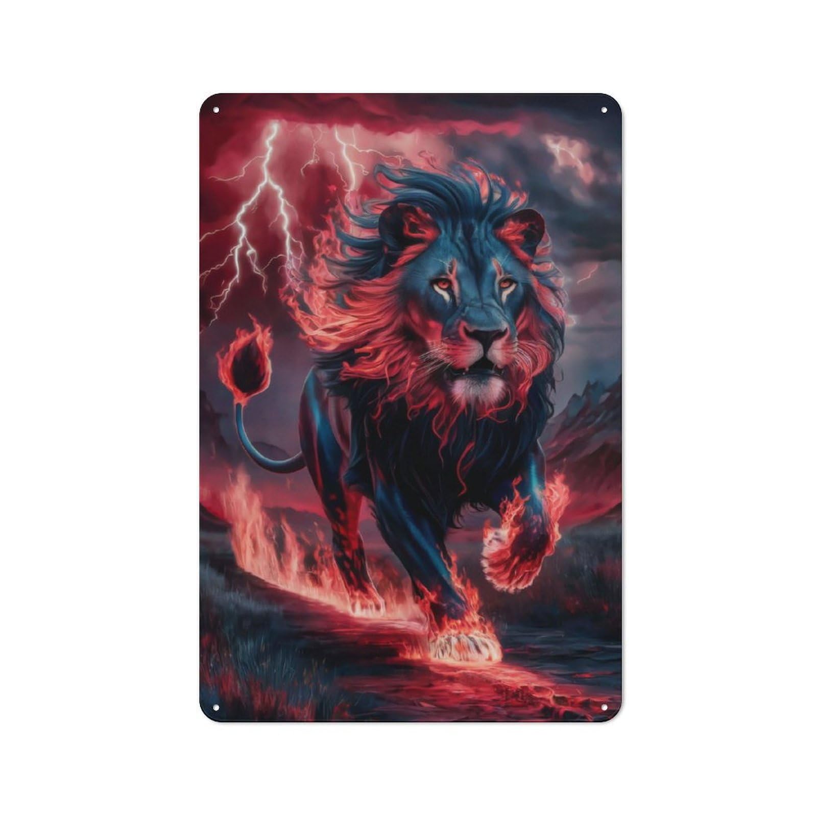 Junmoney Lion Fire Tin Wall Plaque 30X20cm With For Pub Or Café, For Collectors Of Retro Metal Wall Decor