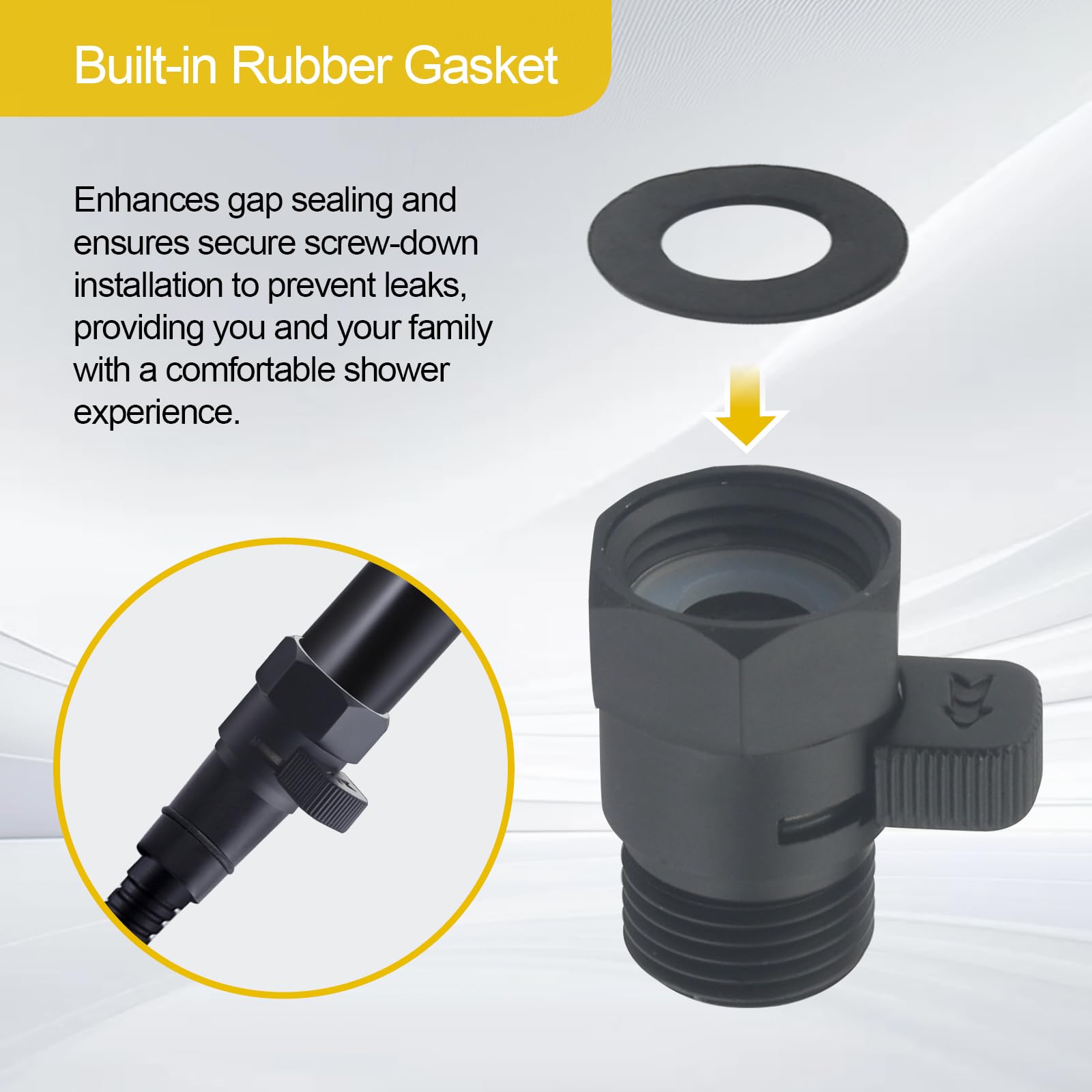 AMeoMerk Shower Flow Control Valve, Shower Head Shut Off Valve Solid Brass Flow Pressure Regulator for Hand Shower G1/2, Matte Black - Image 3