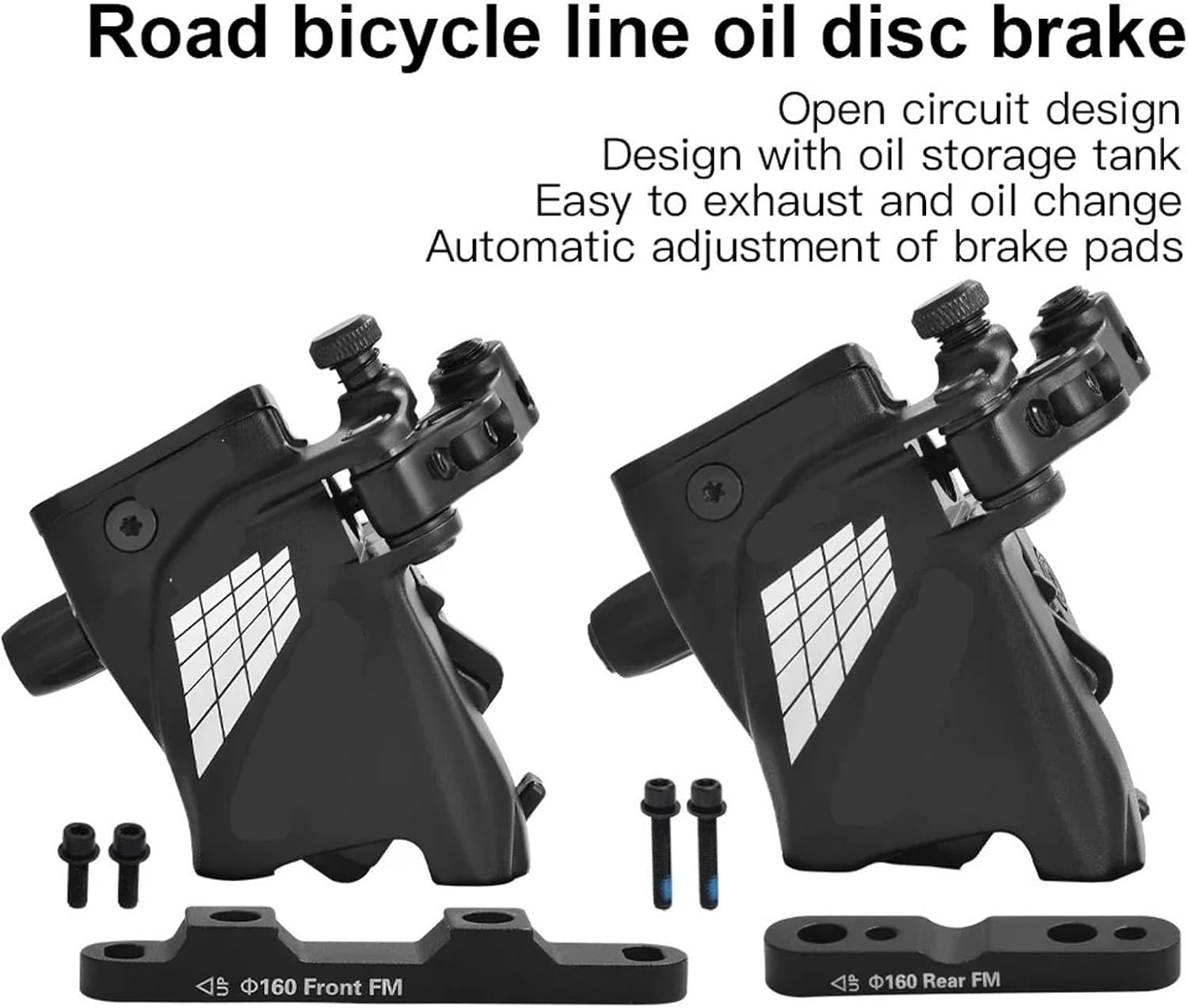 Wire Pulling Hydraulic Disc Brake Calipers, Flat Mount Oil Disc Brake Set for Road Bike (Front Rear)