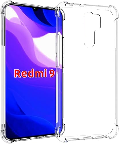 Caso para Redmi 9 Clear TPU Cuatro Esquinas Cubierta Protectora Transparente Suave Funda