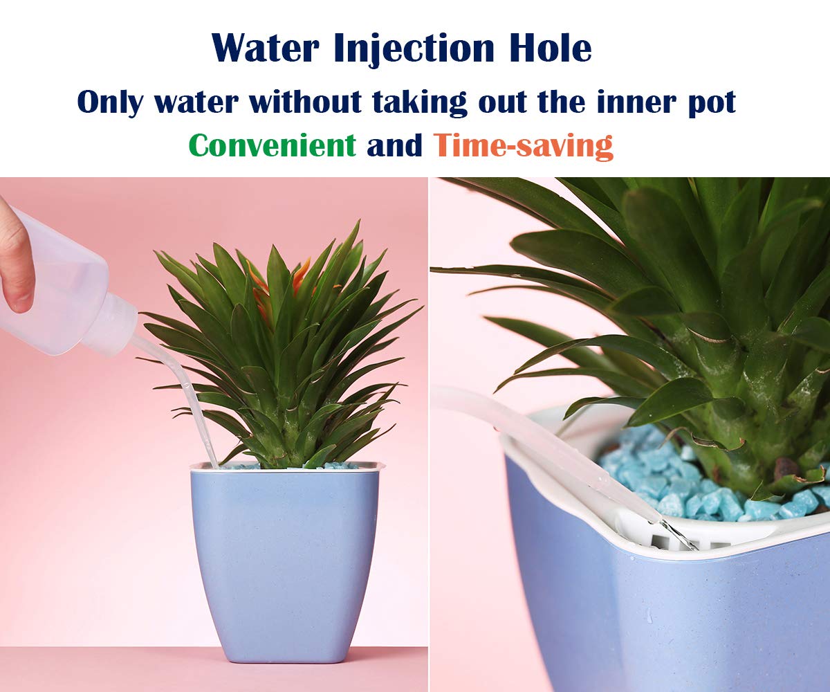 DeEFL 3 Packs 7 Inches Large Self Watering Planters Plastic Plant Pots