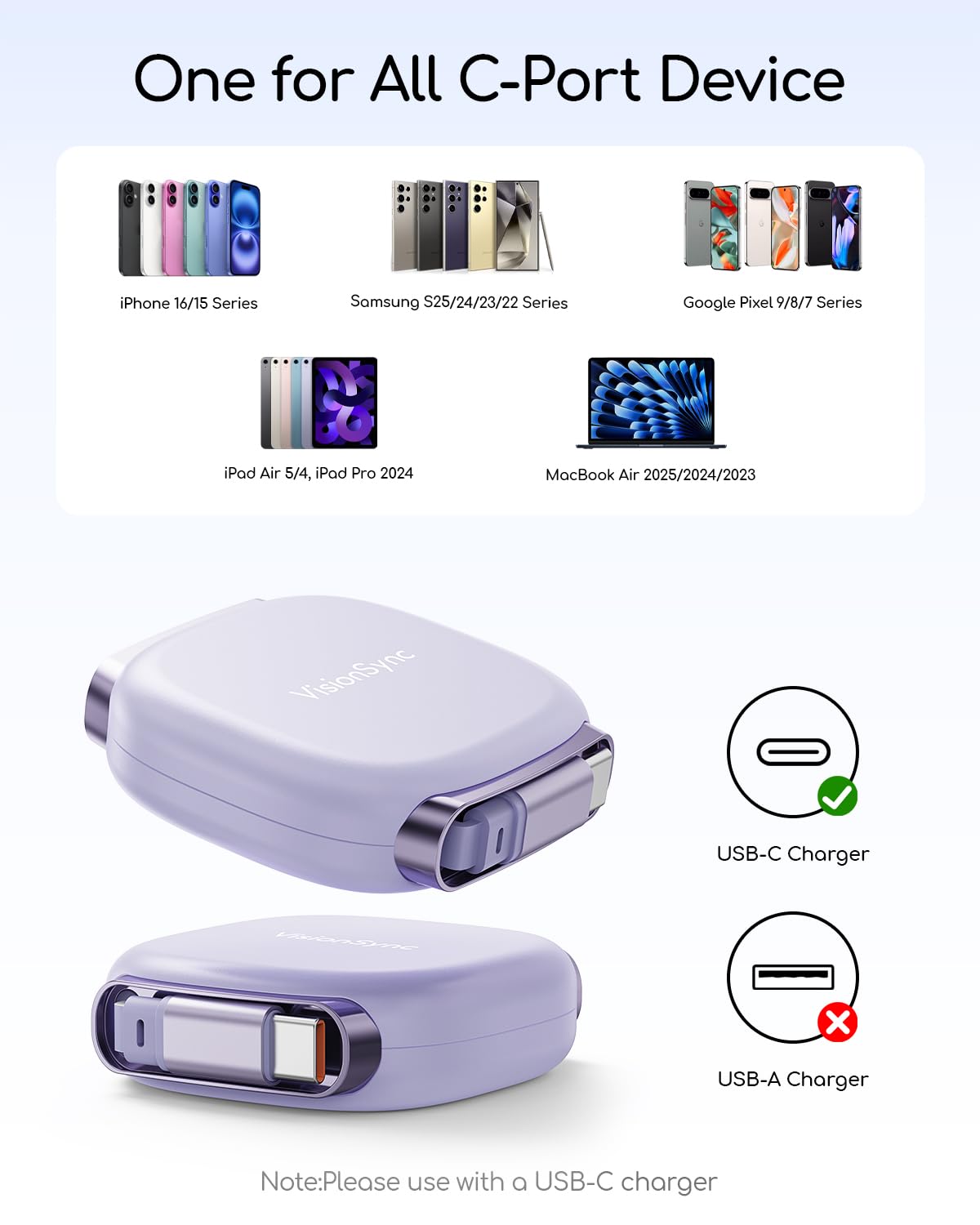 240W USB C to USB C Cable,PD3.2 Retractable USB C Cable with Magnetic Slot for Travel,Car,5 Preset Length,Fast Charging for iPhone 17/16/15,iPad,MacBook,Galaxy S25/24,Purple,3.3ft,2pack
