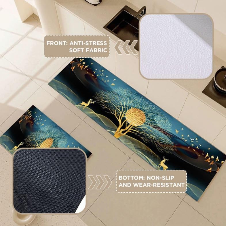 Image of YAGVIZ 2Pcs Washable Kitchen Mat Sets,Anti Fatigue Kitchen Rugs Runner Non Slip,Water Absorbent Kitchen Floor Mat for Laundry,Bedroom