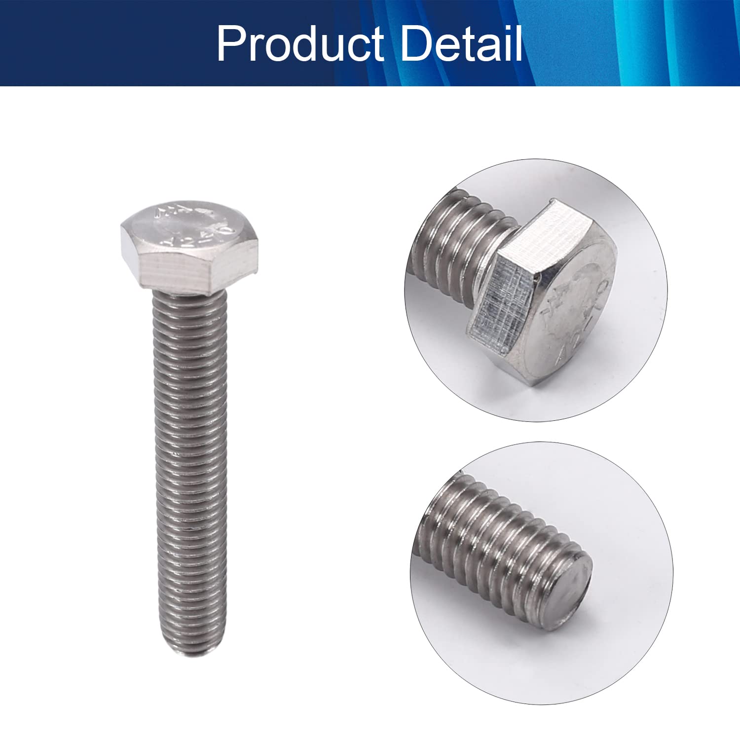 Jutagoss 10pcs M10 Hex Bolt M10-1.5 x 60mm UNC Hex Head Screw Bolts 304 Stainless Steel Fully Threaded Hex Tap Bolts