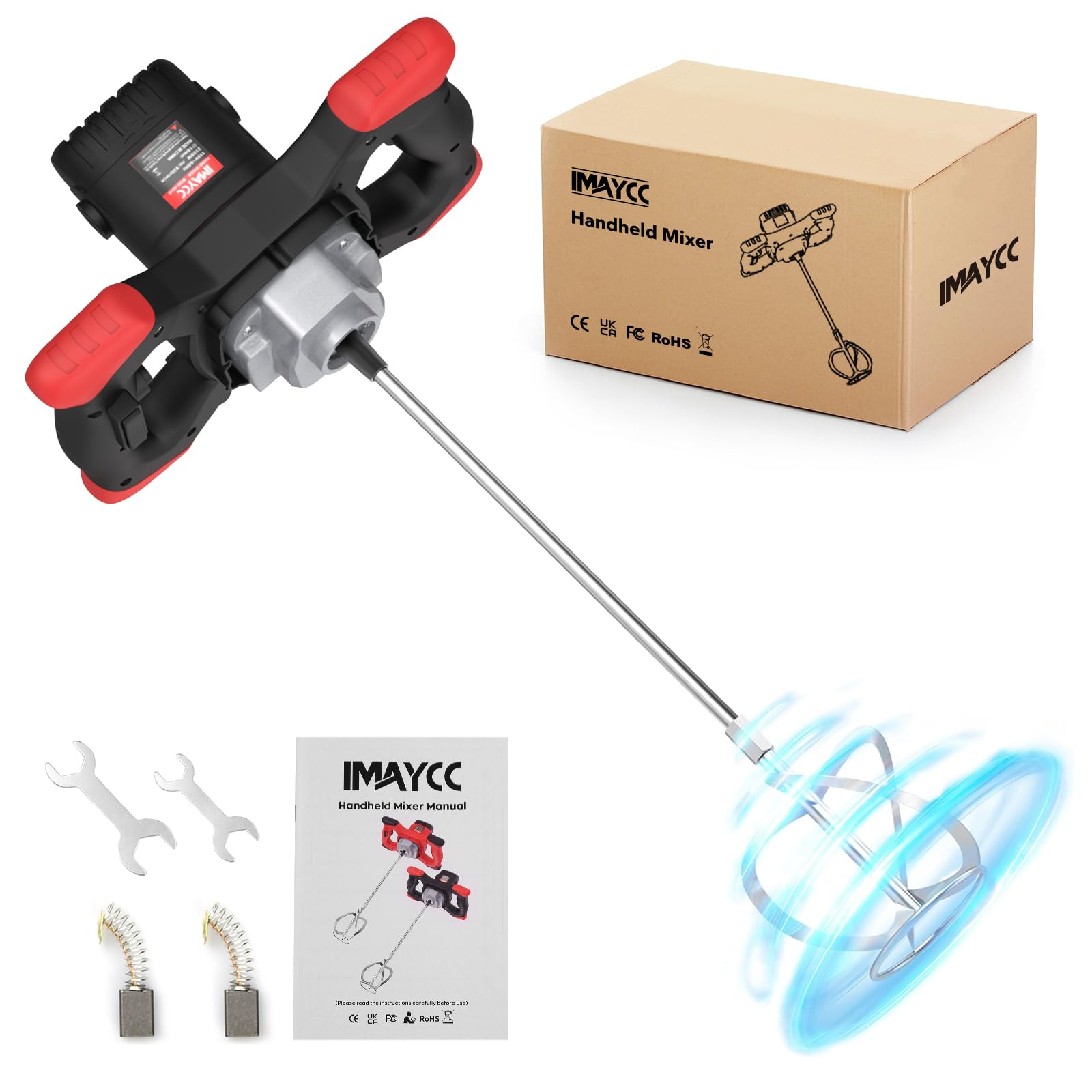 IMAYCC Malaxeur Mortier Colle 2100 W, Malaxeur Beton 220V, Melangeur Beton Avec 6 Vitesses, Betonniere Électrique, Idéal Pour Mélanger les Aliments, le Plâtre, la Peinture, le Ciment, le Mortier, Etc
