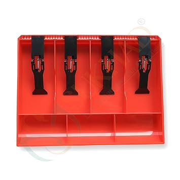 ABS Plastic Cash Drawer, 4 Cash And 3 Coin Organizer For Supermarket, 7 Slot, 32.2 X 3.5 X 24.5 Cm, Red,Inside