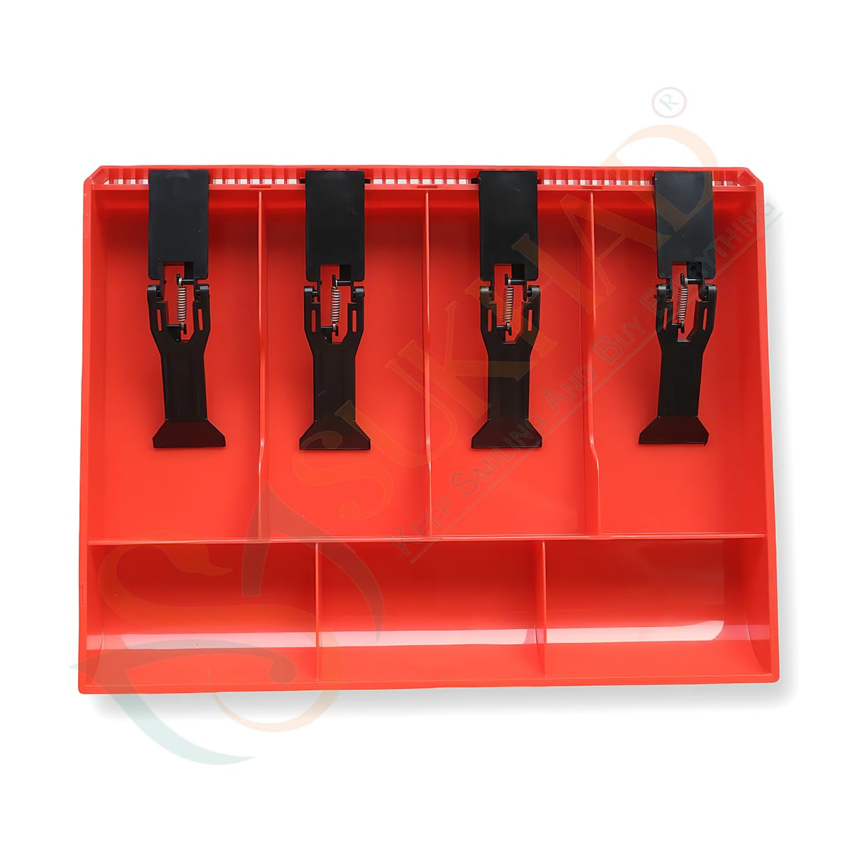 SUKHAD ABS Plastic Cash Drawer, 4 Cash and 3 Coin Organizer for Supermarket, 7 Slot, 32.2 X 3.5 X 24.5 CM, Red