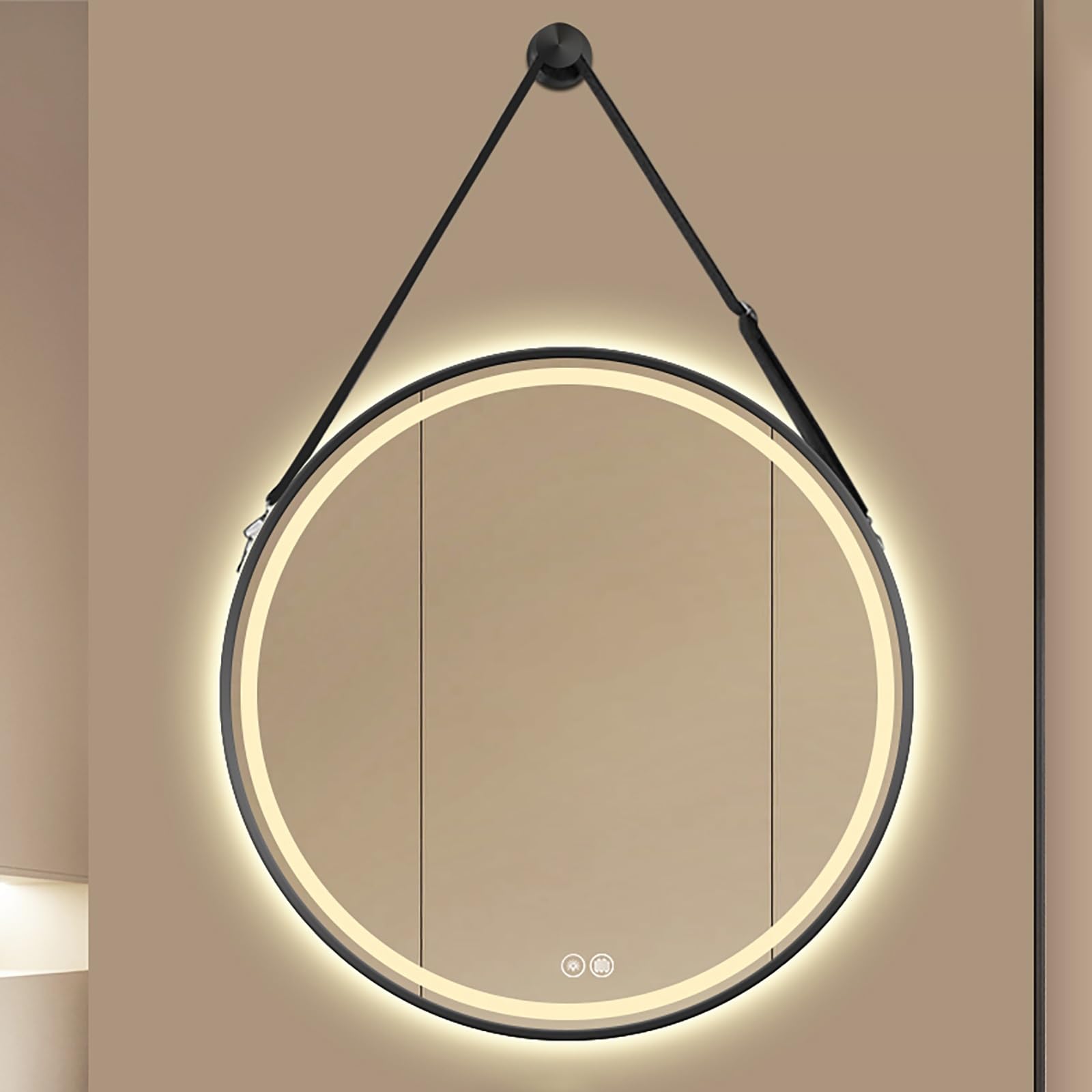 Miroir rond LED anti-buée tactile de 80cm à cadre en métal noir