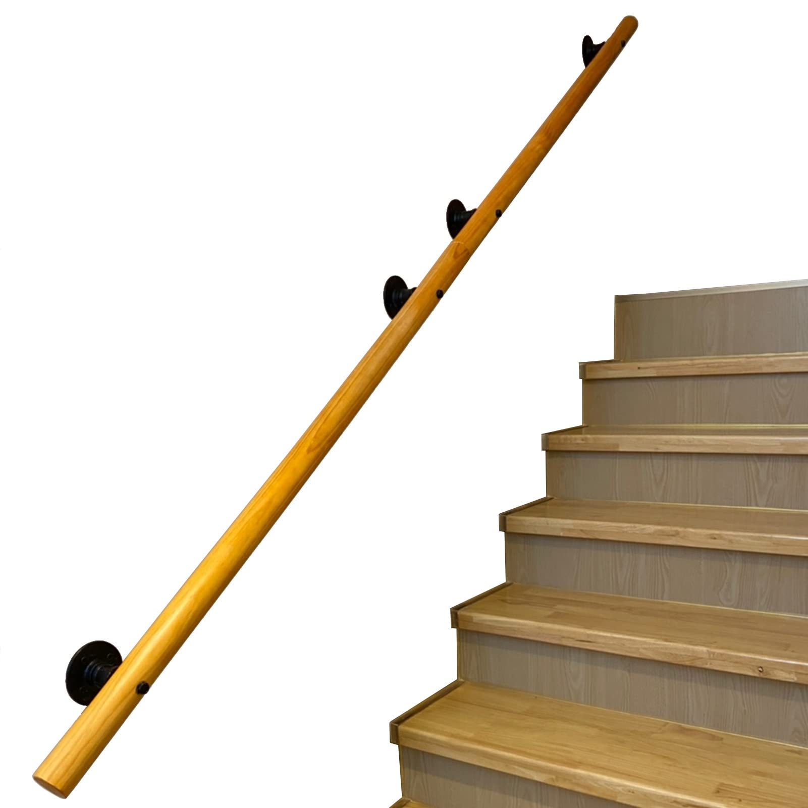 Main courante d'escalier en bois massif contre le mur pour couloir de maison