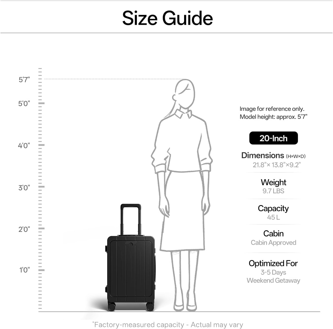 Top Opening PC Hard Shell 20-inch International Carry On Luggage - Zipperless, Aluminum Frame, No Zipper Suitcase, TSA Airline Approved Suitcases with Spinner Wheels (Black, Carry-On 20-Inch)