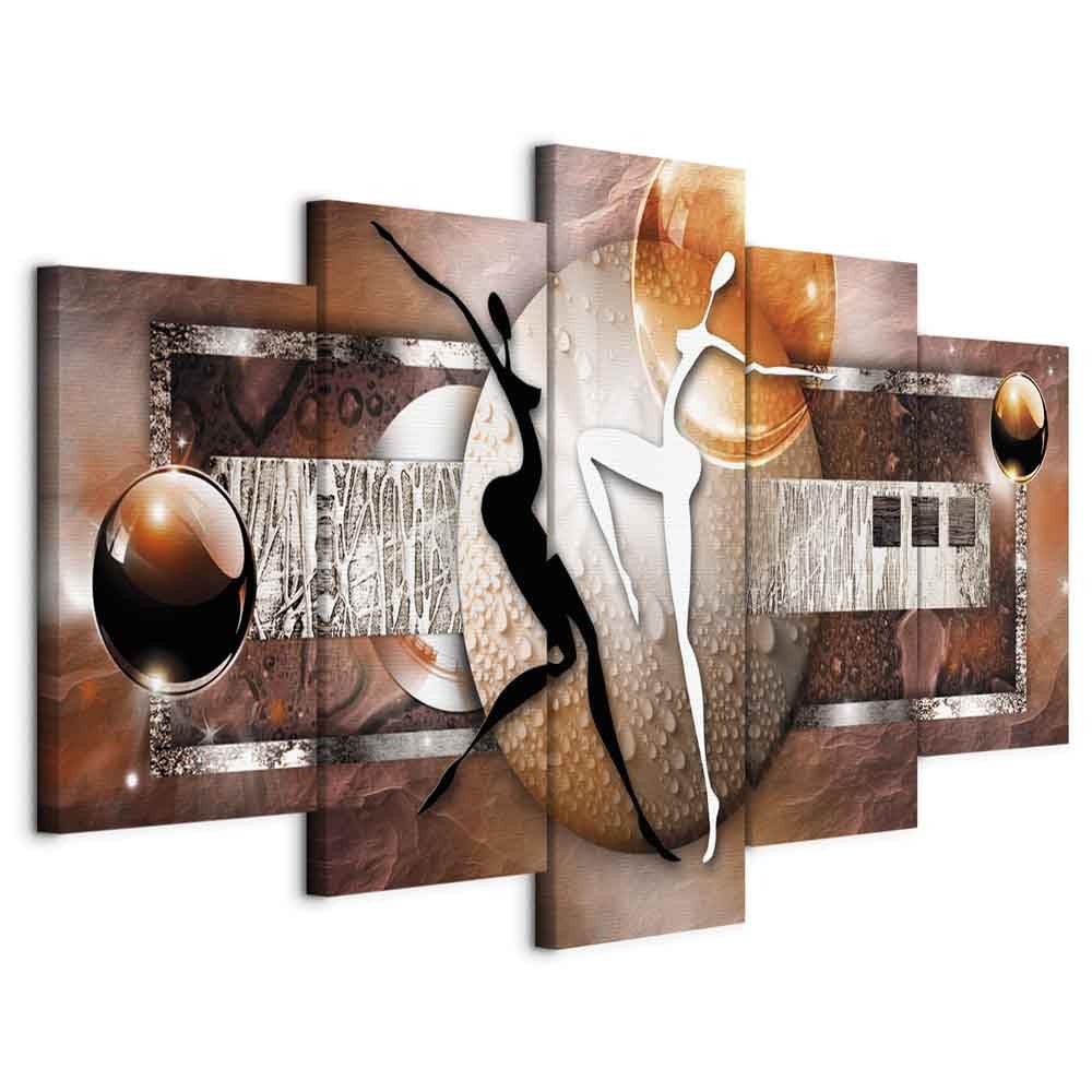 B&D XXL - Quadro Astratto 225x112 cm 5 Pezzi - Stampa su Tela Canvas con Struttura - Quadri Componibili Moderni Soggiorno Grandi - Murale Arte Decorazioni da Parete Decori - marrone arancione argento