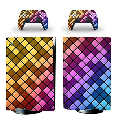 PS5 Disc Skin Wrap Vinyl Sticker Decal Multi Coloured Squares - For Playstation 5 Console and 2 Controllers Cover