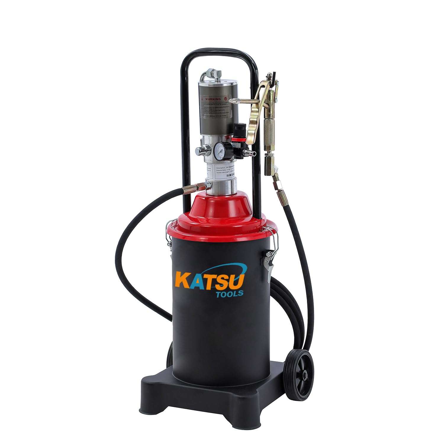 KATSU Tools Bomba de Grasa Neumática 12L Bomba de Engrase con Aire a Presión Dispensador de Pistola de Grasa de Aire Portátil con 12ft Manguera, 500 Bar, para Maquinaria de Automóviles y Camiones