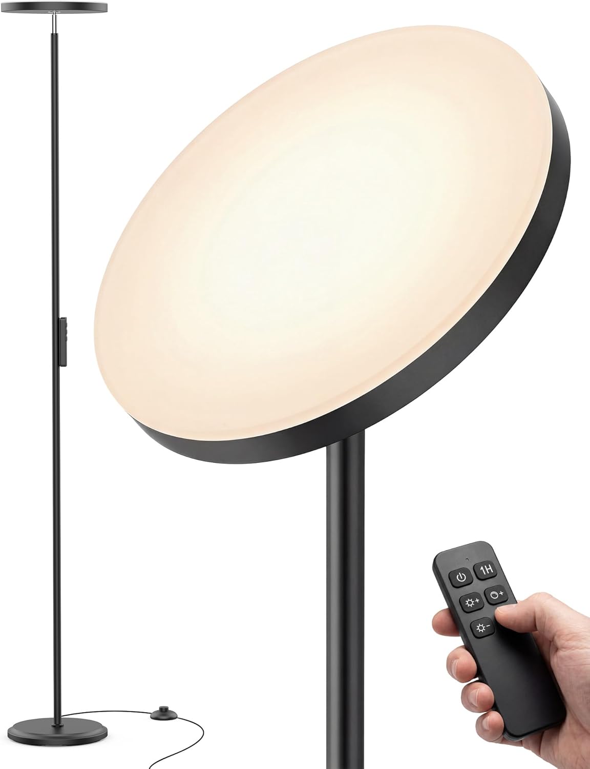 Floor Lamps for Living Room, 69" Tall LED Lamp, 2800LM Standing Lamp Remote & Foot Switch with 1H Timer, 2700-6500K Stepless Dimmable Modern Pole Light for Bedroom, Reading, Black