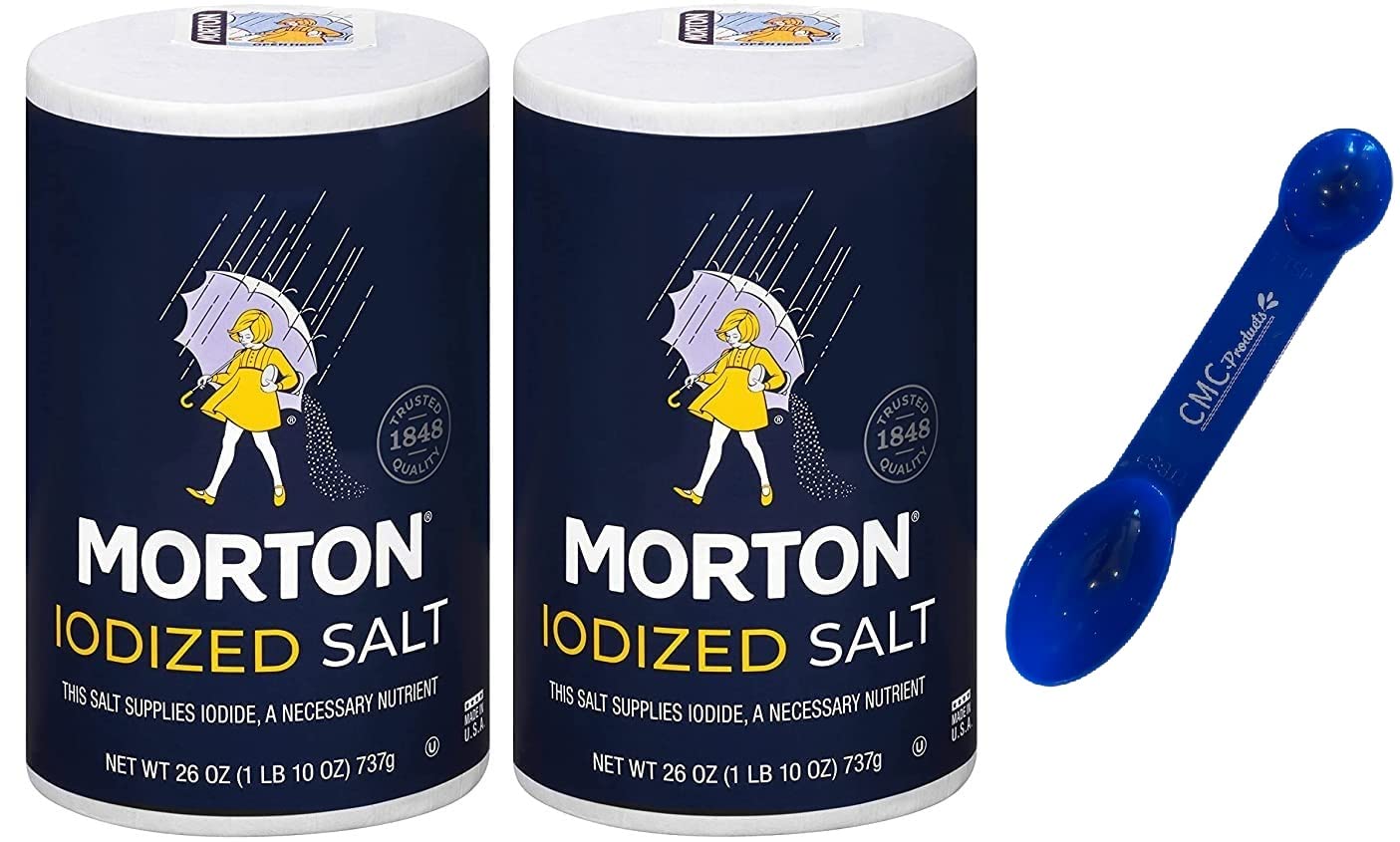 Generic Morton Iodized Table Salt, 26 Oz (2 Pack) w/ Custom CMC Measuring Spoon 1tbsp and 1tsp : Grocery & Gourmet Food