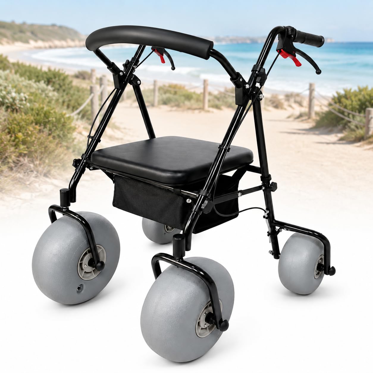 TsoLay Silla De Ruedas De Playa con Neumáticos Anchos, Silla De Ruedas De Playa Todoterreno con Ruedas De Liberación Rápida, Diseño Plegable, Capacidad De 100 Kg para Arena Blanda, Césped, Grava
