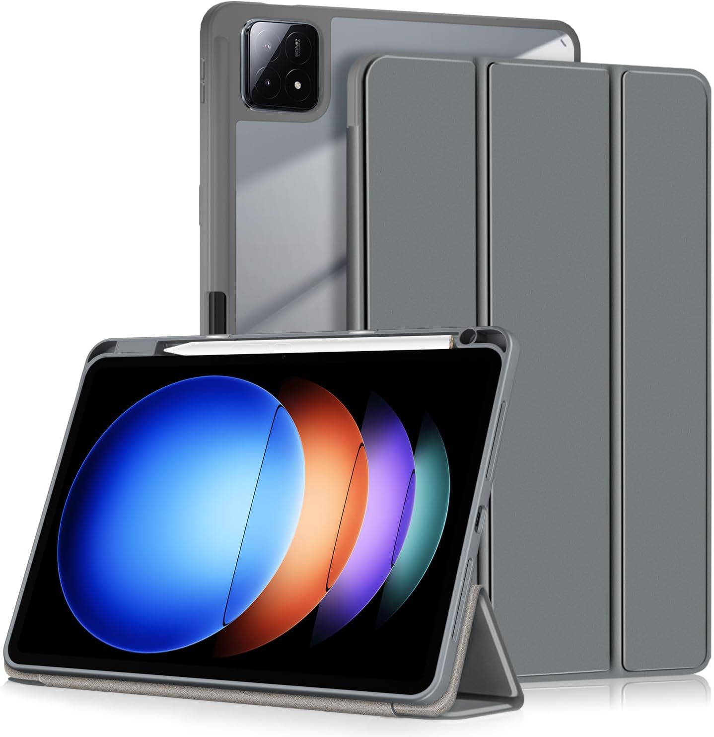 Case for Xiaomi Pad 6S Pro 12.4 Inch 2024 Tablet Ultra Thin Protective Case with Translucent Back with Auto Sleep/Wake Function Grey