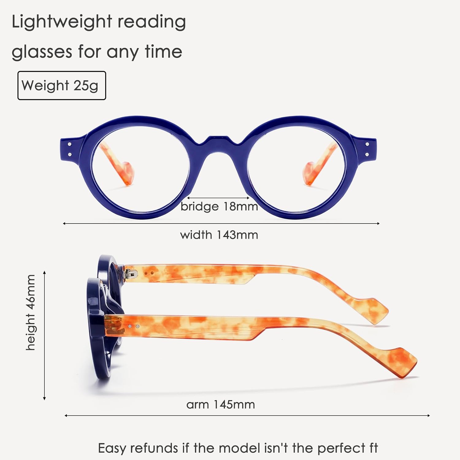 Round Small Frame Reading Glasses for Women Readers for Men Blue Light Blocking Retro - Image 3