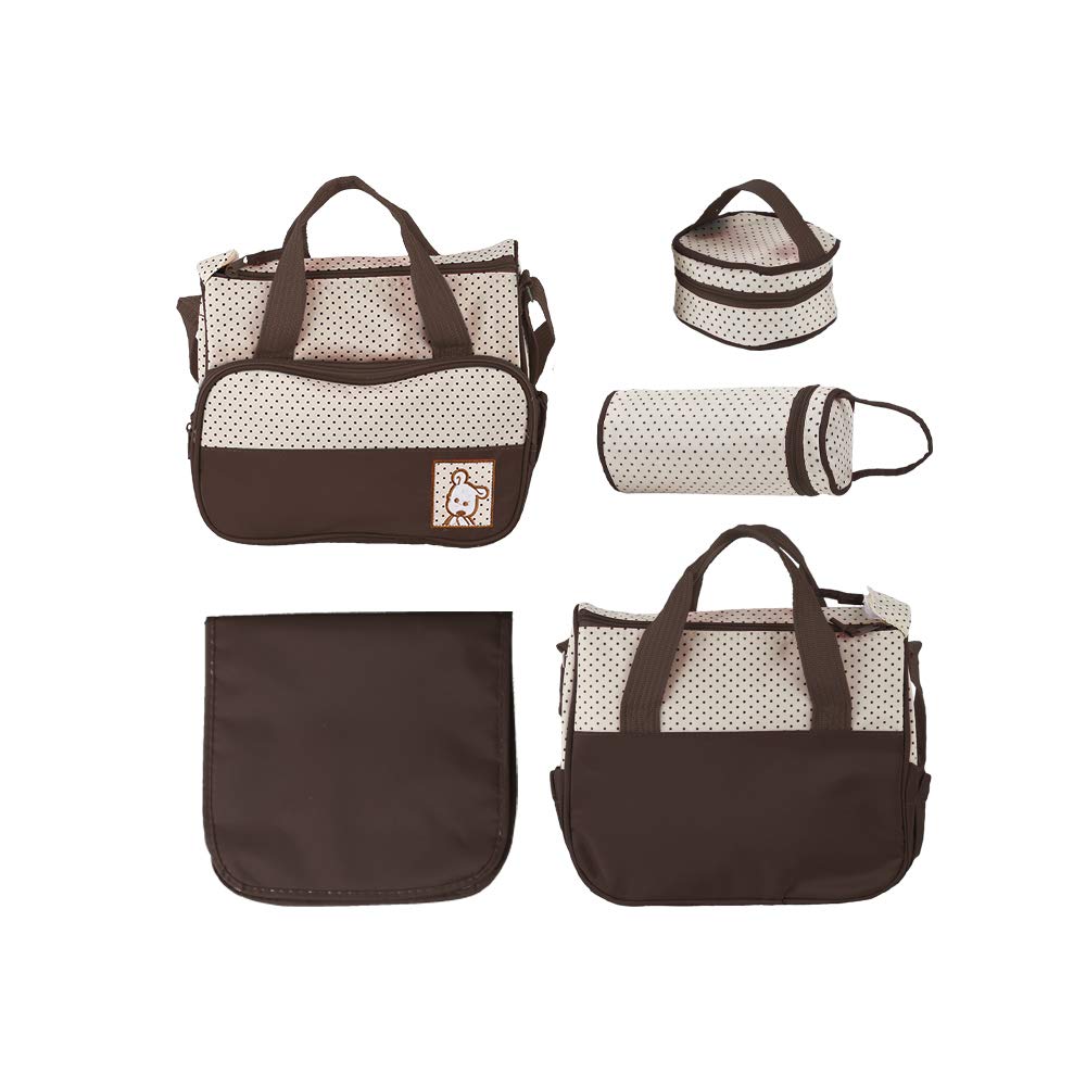 Baby Wickeltaschen-Set Multifunktions-Wickeltasche Komfort Baby Mama Set 5-teilig großes Fassungsvermögen – mit Punktemuster, Wickeltasche für Windeln