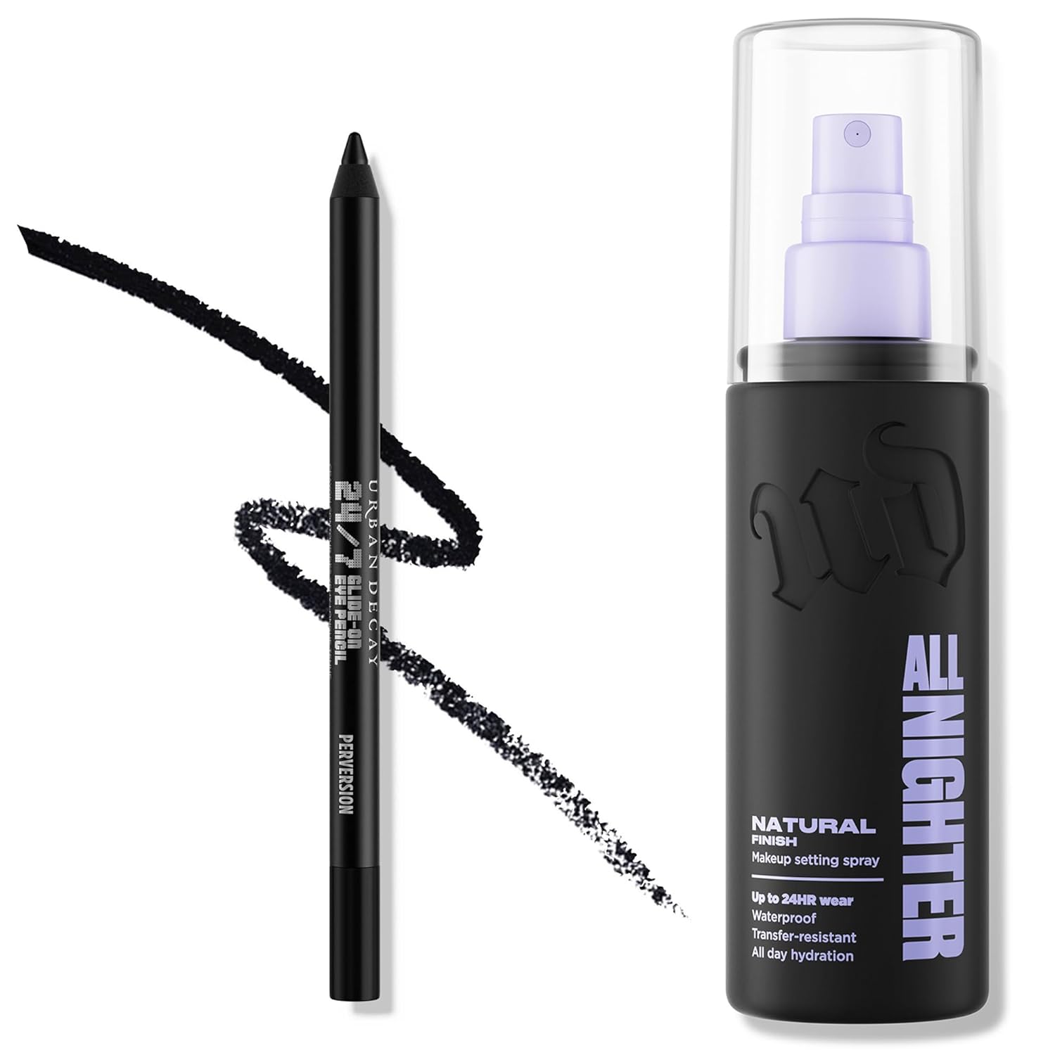 URBAN DECAY Black Eyeliner Pencil and Natural Finish Makeup Setting Spray Bundle - All Nighter Waterproof Setting Spray