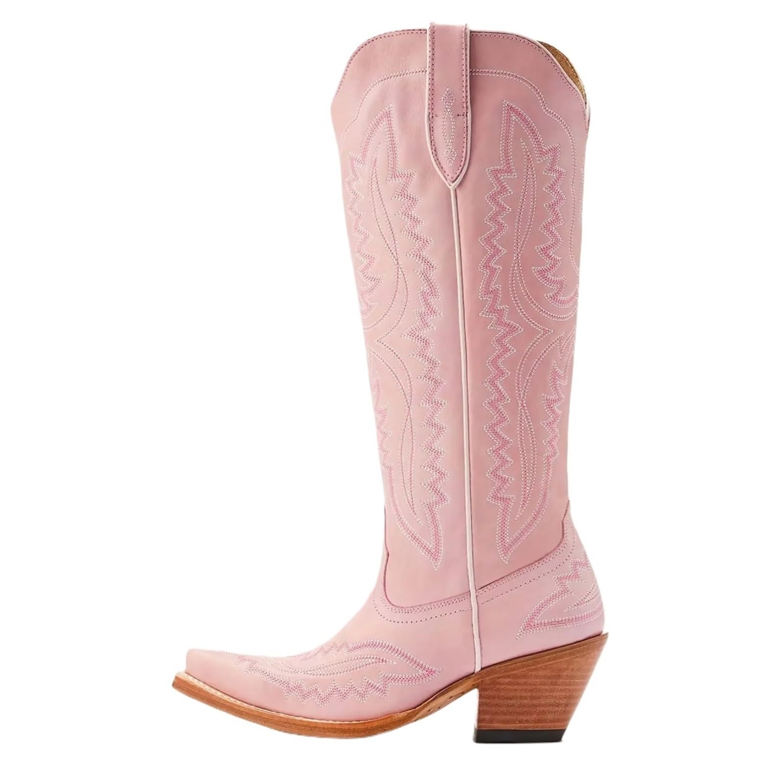 QWWQYDY Cowboy Boots Women Cowboy Boots For Women Knee High Med Calf Vintage Western Cowgirl Boots Women Heeled Casual Shoes Block Heel(Pink,39)