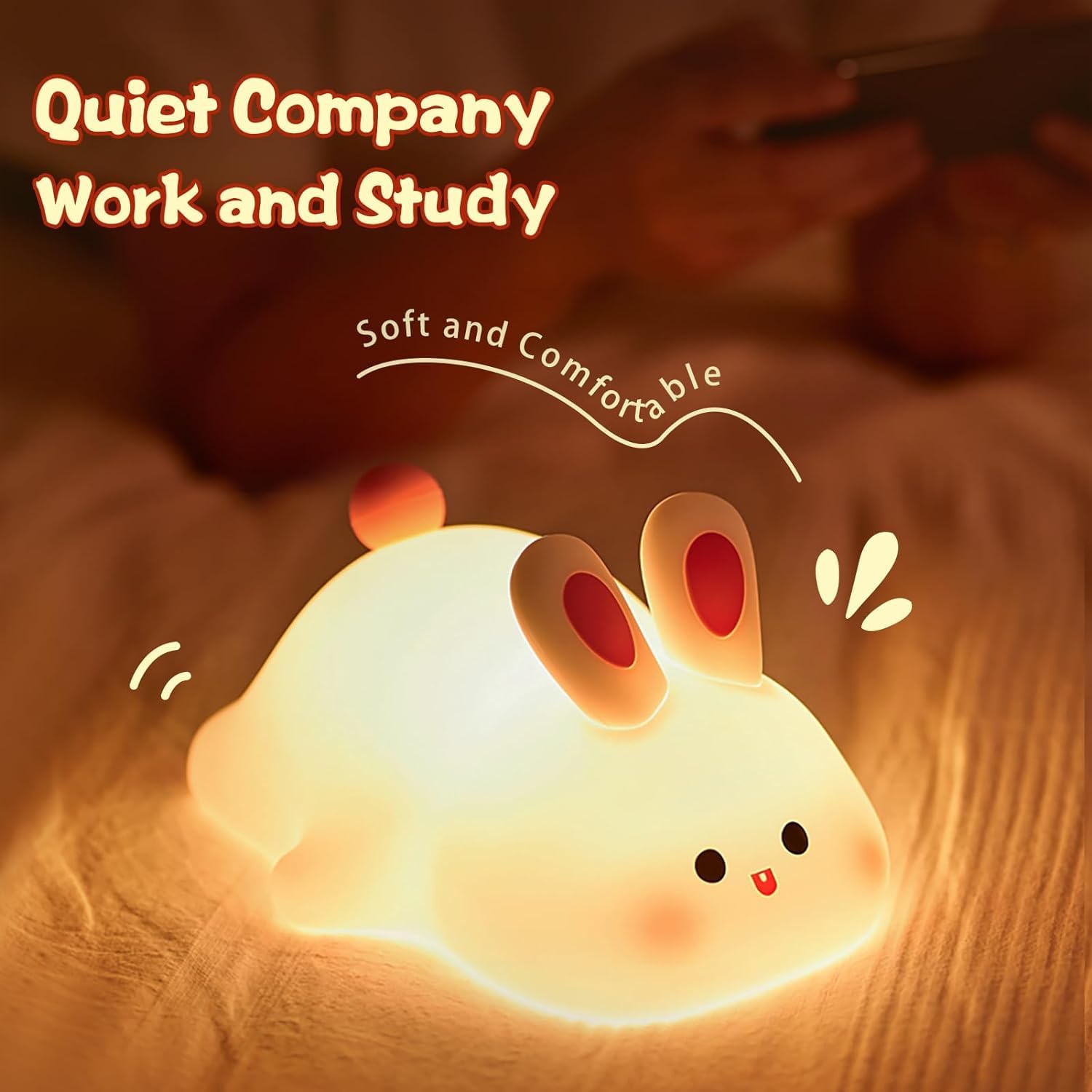STOFFIER GARTEN Bunny Night Light for Kids Touch Easter, Rechargeable Rabbit Lamp Kids Lights for Bedroom, LED Portable Bunny Night Light for Girls Boys Nursery, Children Nightlight Room Decor Gifts 4