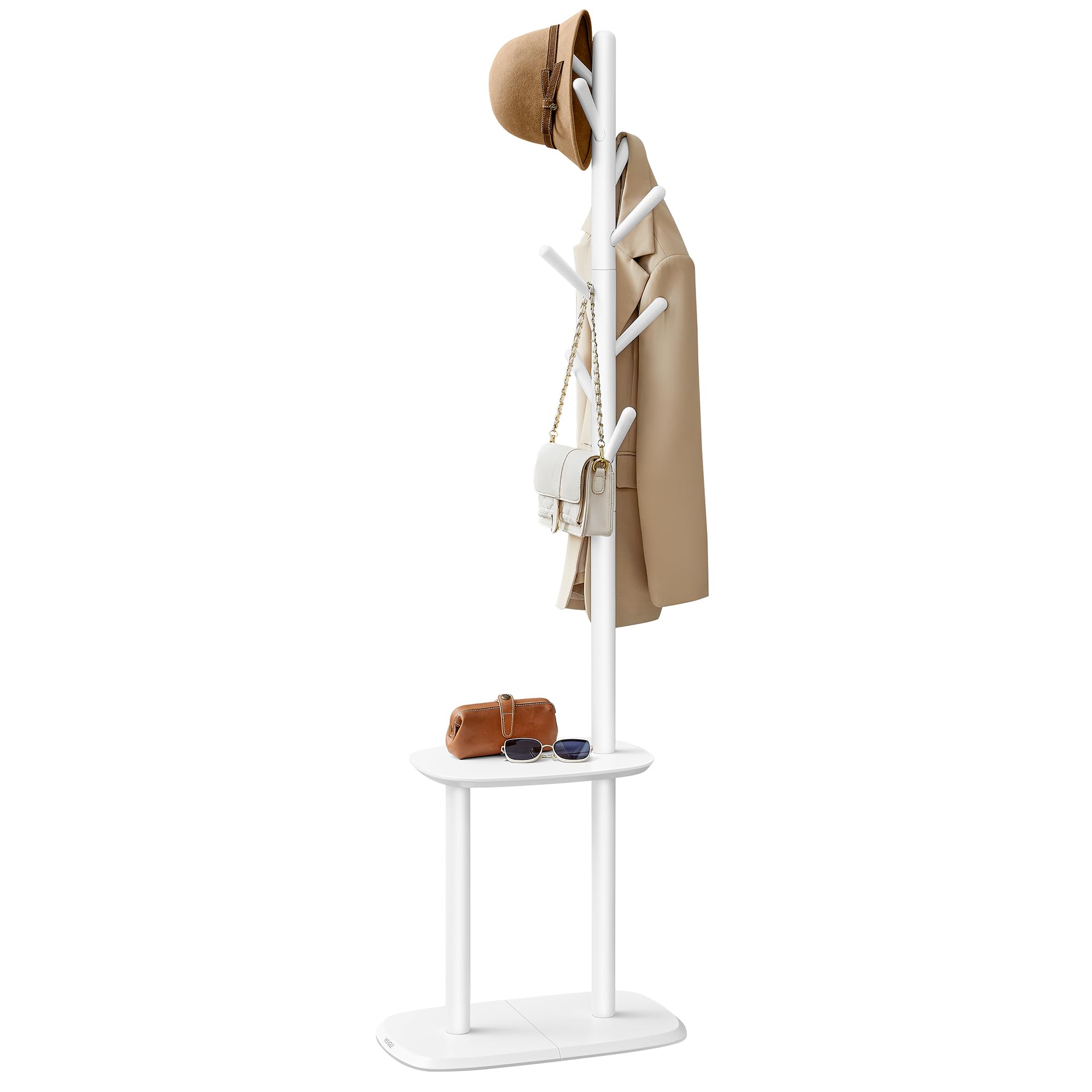 VASAGLE Coat Rack, Free Standing Coat Stand, Hall Coat Tree with 8 Hooks and Storage Shelf, 67.2 Inch Tall, for Coats, Hats, Bags, for Entryway, Hallway, Bedroom, Cloud White URCR040W01