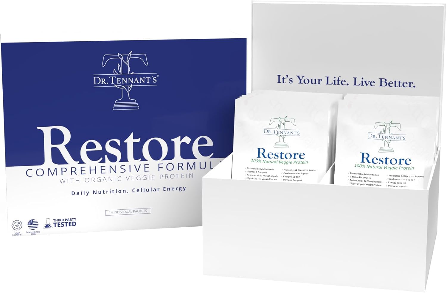 Dr. Tennant's Restore Vanilla Shake | 50+ Methylated Vitamins & Minerals | 23g Vegan Protein | Organic, Gluten-Free | Boosts Energy, Immune & Gut Health | 14-Day All-in-One Supplement