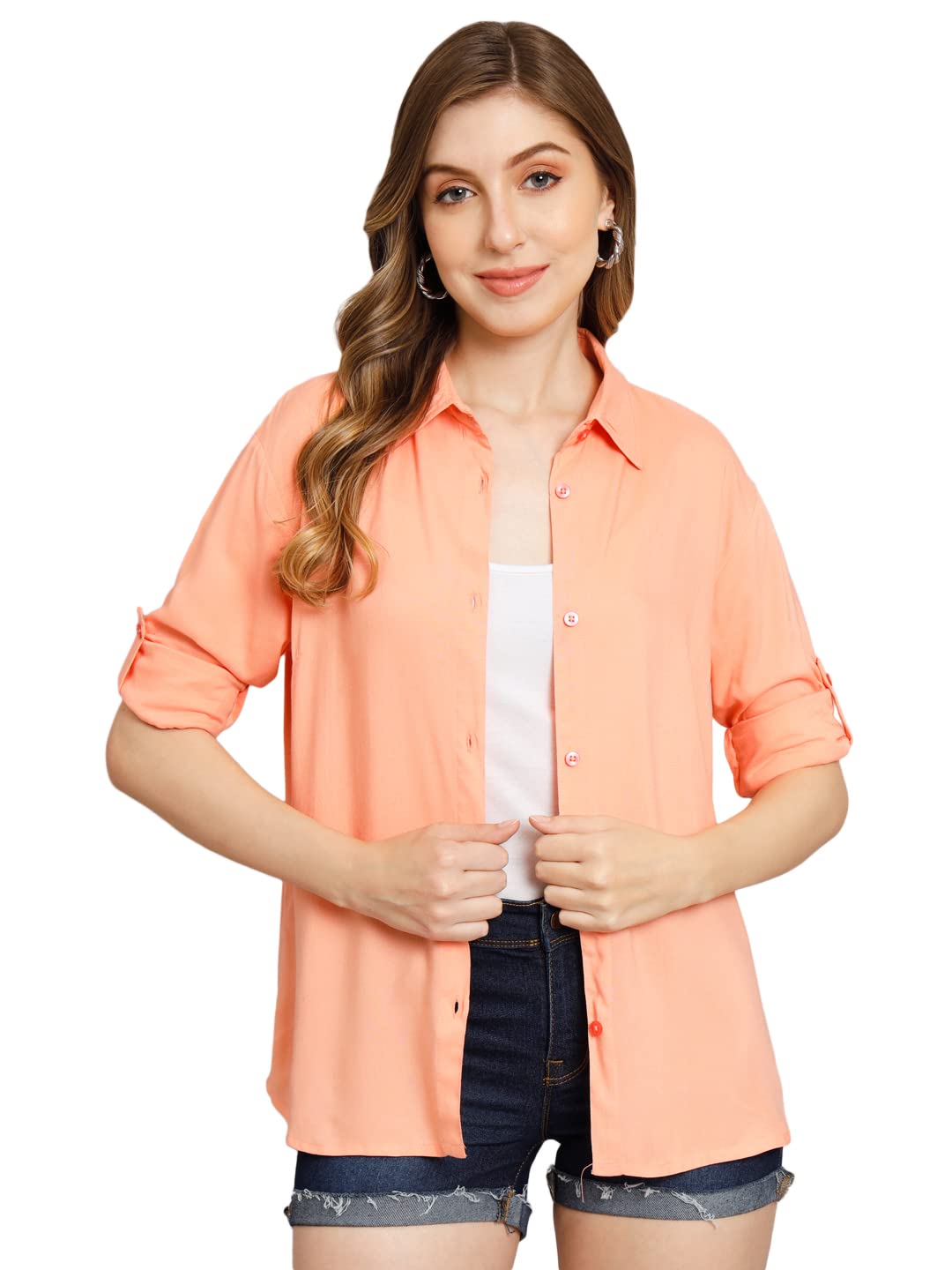 FUNDAY FASHION Women Boxy Fit Solid Casual Shirt (Large, Peach, Oversized Fit) (B0C3XSXTN9) Amazon Price History, Amazon Price Tracker