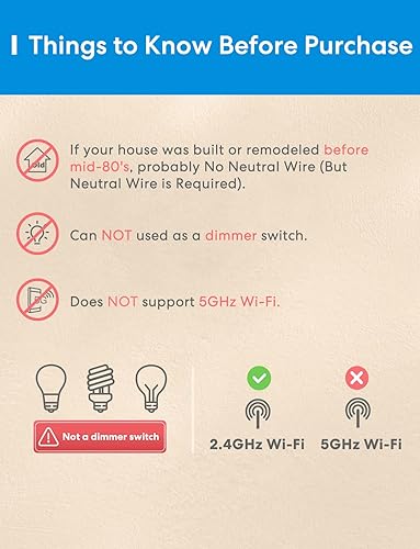 Miniatura 4 de meross Paquete de 4 interruptores inteligentes de 3 vías, interruptor de luz inteligente compatible con Apple HomeKit, Siri, Alexa, Google Assistant