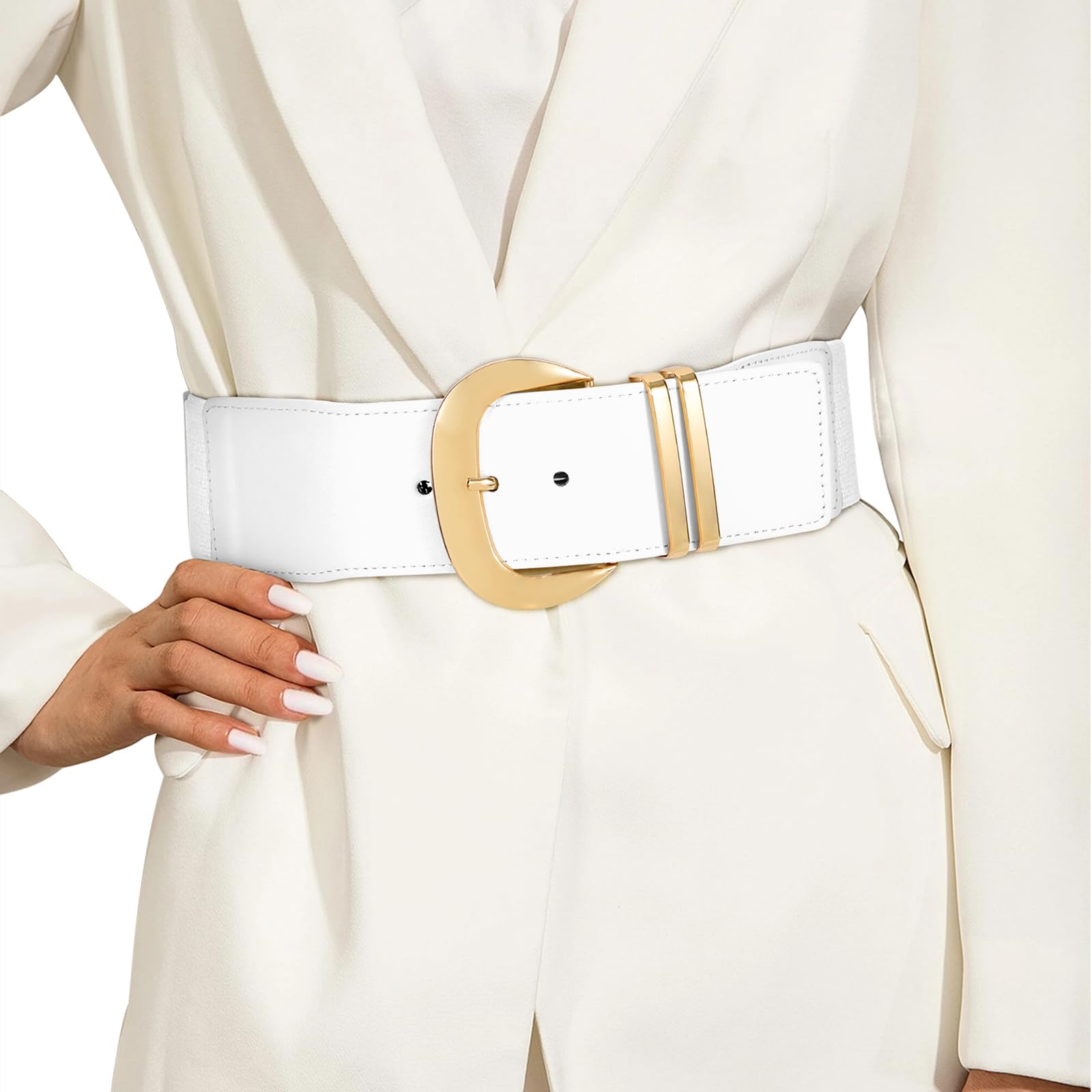 JasGood Damen Breiter Gürtel Elastischer Taillengürtel für Kleider Stretchy Gürtel Hüftgürtel Goldener Schnalle Gürtel für Damen