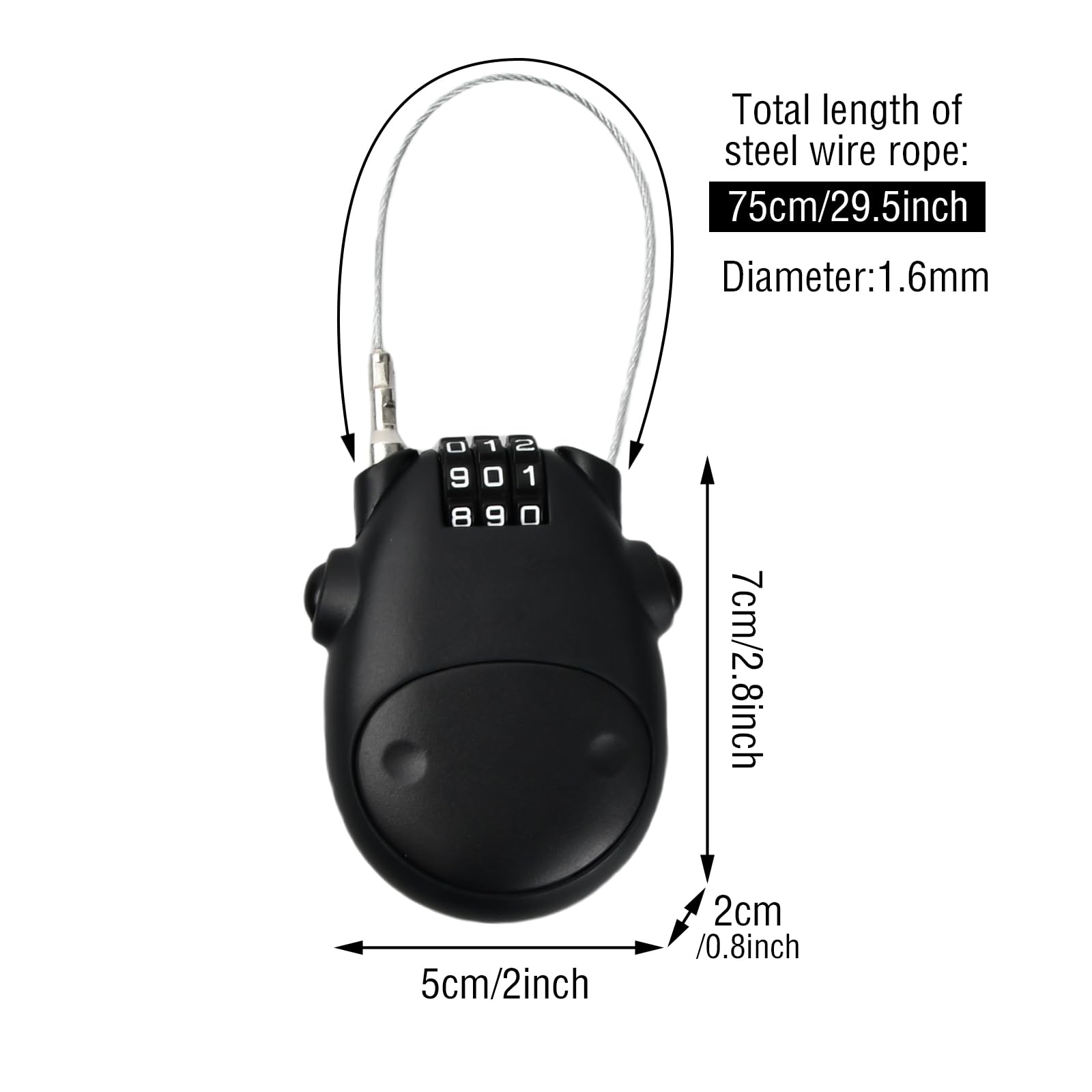 Lucchetto A Cavo Con Combinazione 3 Cifre - Cavo Acciaio 75 Cm Per Valigie, Bici E Caschi | Sicuro E Regolabile - Foto 3