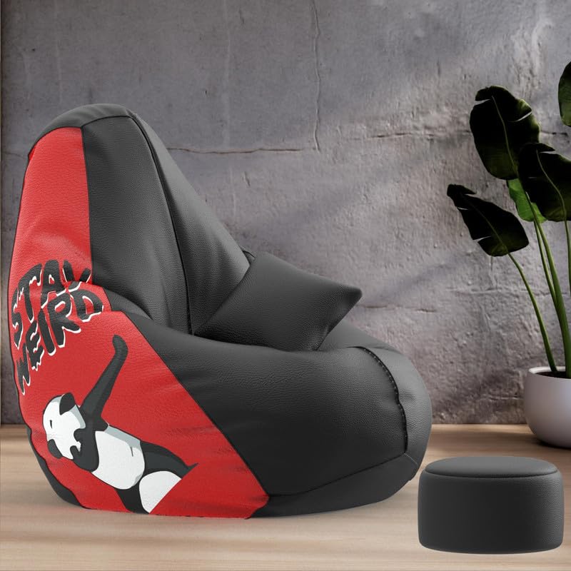 Biggie Bean Bag Cover 6XL Bean Bag with Free Cushion Footrest - Official : PrintZen Combo (Matching Color : Printed, Panda Stay Weird-Black)-image-38