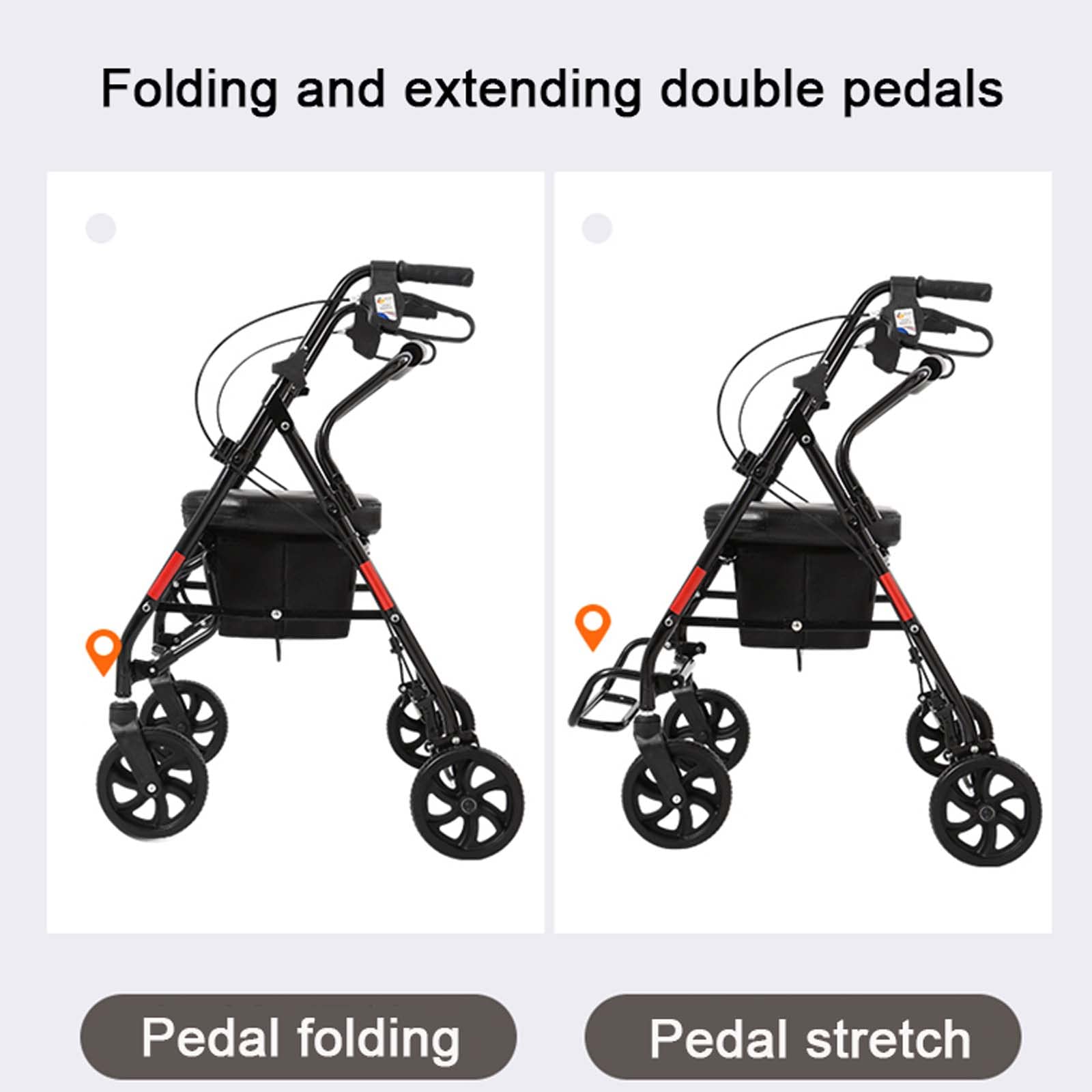 Rollator Walker z siedziskiem, kółka 19,8 cm, dla seniorów, regulowany uchwyt, nośność do 99 kg.