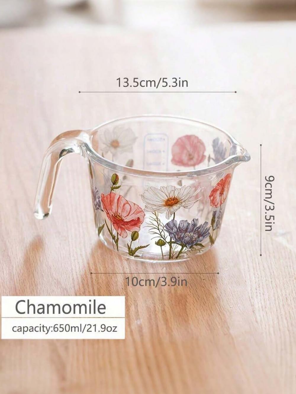 Amazon | 1個 エレガントな花柄ガラス製メジャーカップ、高耐熱ボロ
