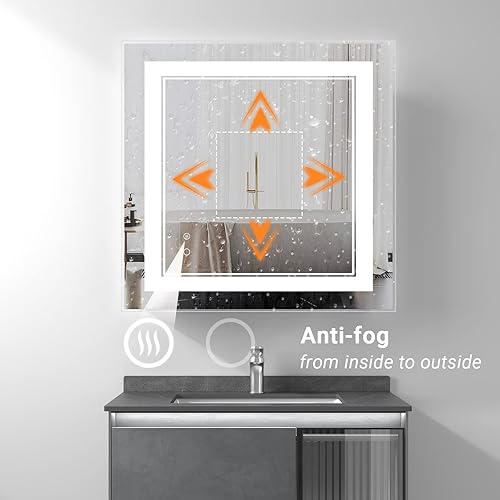 Miniatura 3 de Espejo de baño LED de 30 x 30 pulgadas, espejo de baño con luces, espejo LED para baño, espejo de baño iluminado, espejo de maquillaje con luz