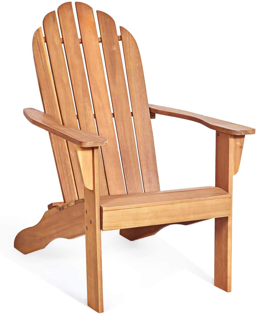 GOPLUS Fauteuil Jardin Exterieur avec Dossier Incurvé, FSC 100%,Fauteuil Adirondack en Bois Massif, Chaise Adirondack, Charge 180 kg, Idéal pour Jardin, Terrasse, Piscine (69x88x103CM,Naturel,1)