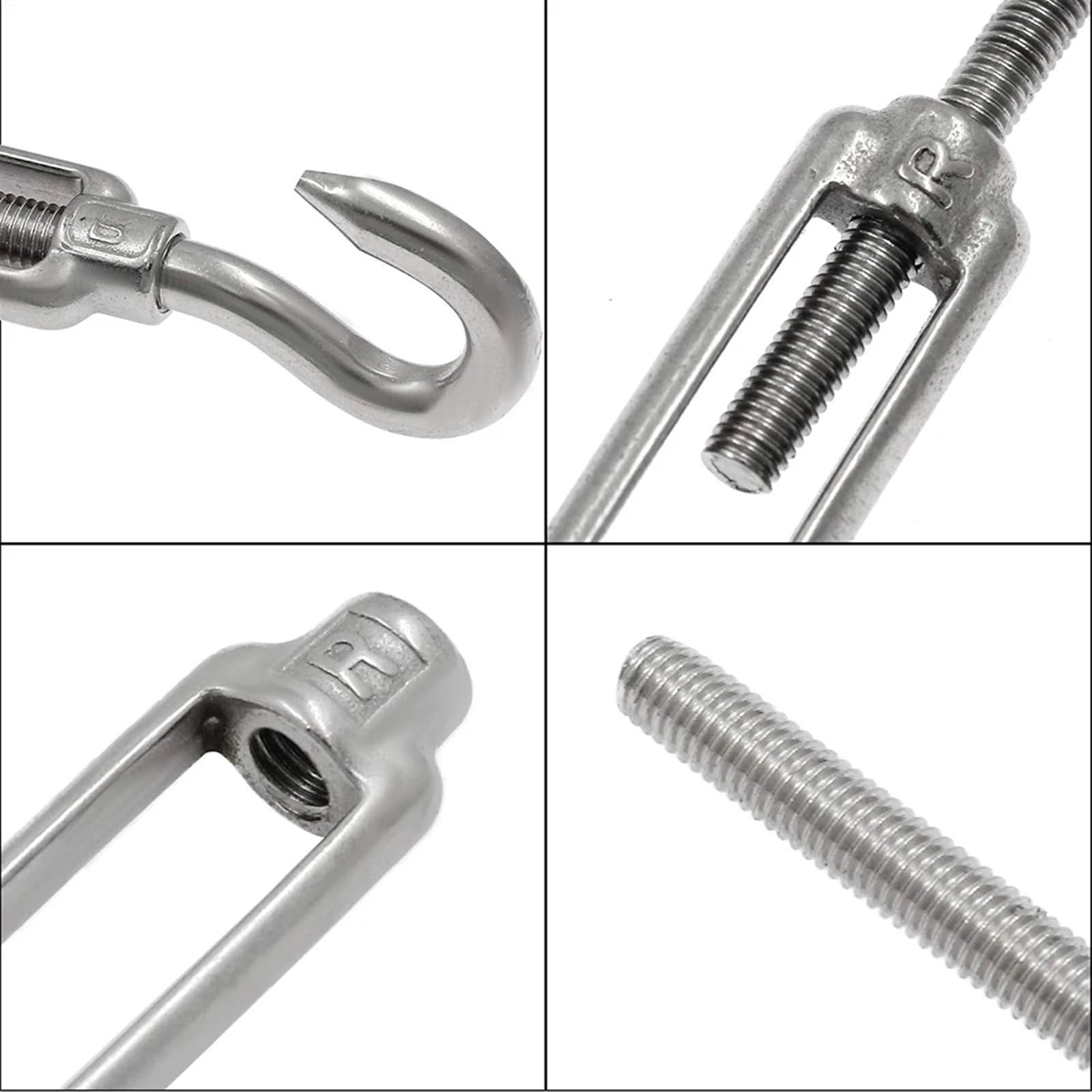 6 tensores de gancho y gancho de acero inoxidable 304 M6, tensor de cable de alambre ajustable,Tensor de acero inoxidable(6pcs M6 0j)