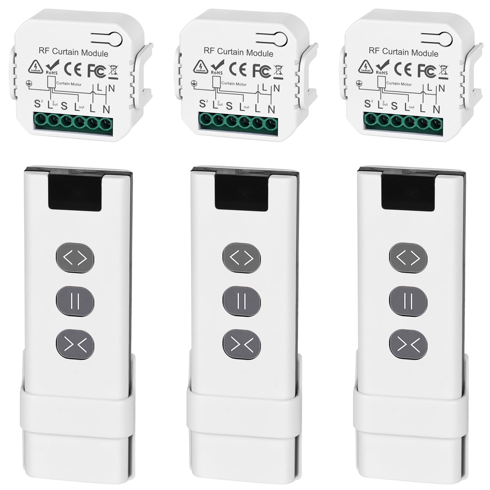3 piezas de control de radio para persianas, interruptor inteligente de 230 V, compatible con cortinas de sol, mando a distancia RF+